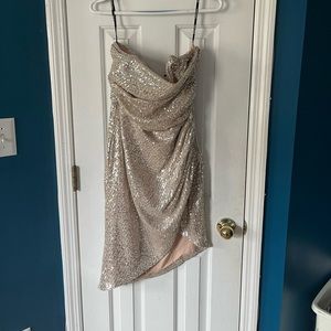 Lavish Alice Plus bandeau wrap dress in silver sequin